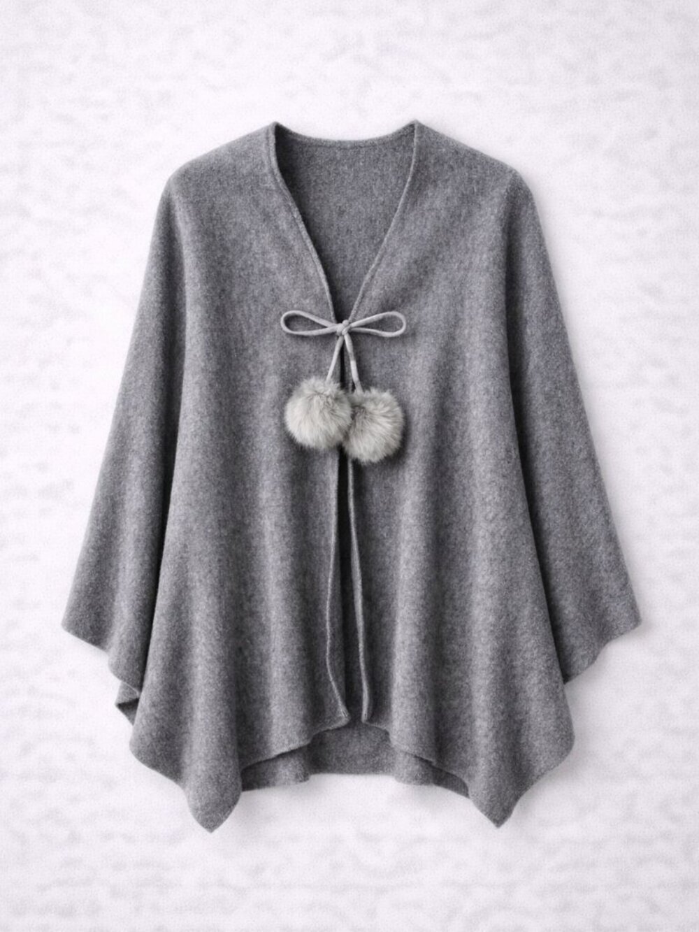 Marc New York Gray & Black Cape with Faux Fur Pompoms One Size